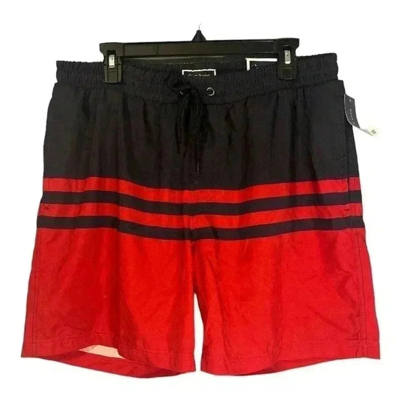 Club Room Mens Colorblock Red/Blue Striped Swim Trunks - Picture 2 of 8